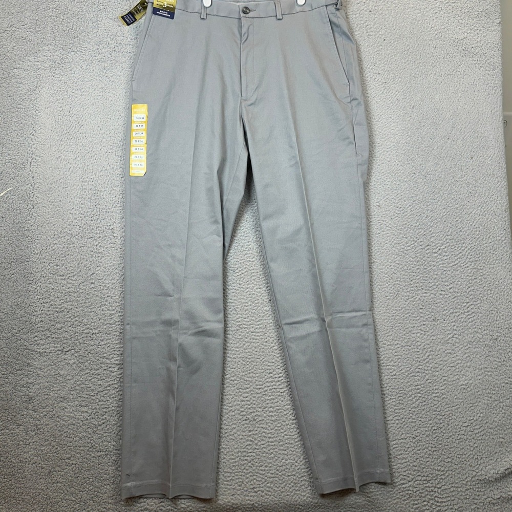 NEW Haggar Pants Mens 36X34 Premium Khaki Medium Grey Classic Fit Pocket Casual